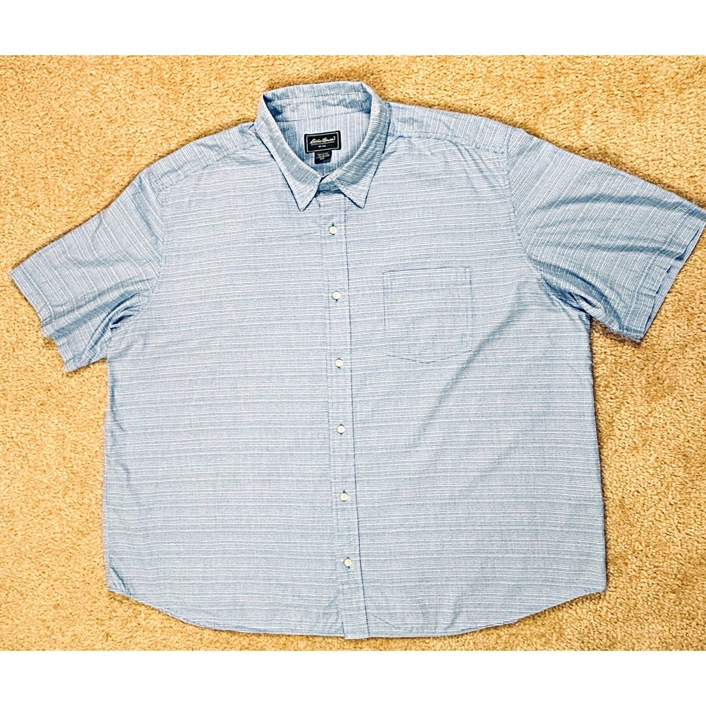 Eddie Bauer Men's 3XL Short Sleeve Blue Check Cotton Button Up Shirt Pocket